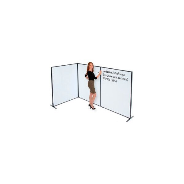 Global Equipment Interion Freestanding 3-Panel Corner Room Divider with Whiteboard, 48-1/4"W x 60"H 695169B - main